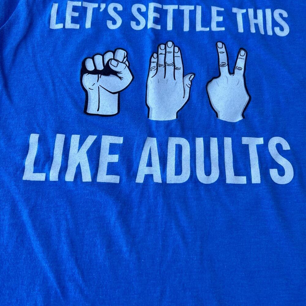 Tee Luv T-shirt, Men's Small, Rock, Paper, Scissors, blue short sleeve